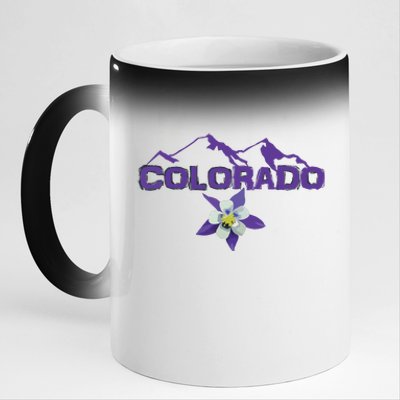 Colorado Mountain Silhouette Columbine State Flower 11oz Black Color Changing Mug