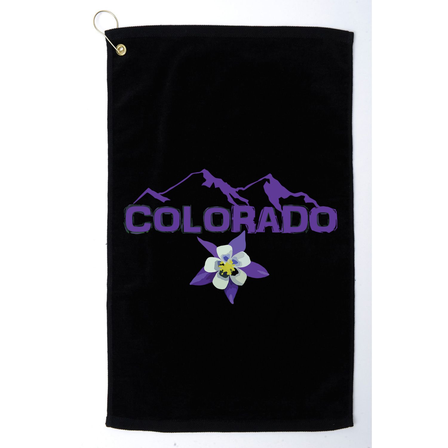 Colorado Mountain Silhouette Columbine State Flower Golf Towel