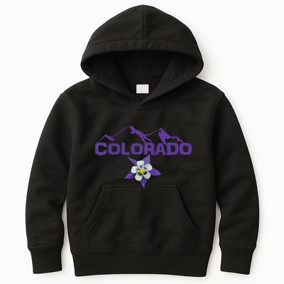 Colorado Mountain Silhouette Columbine State Flower Kids Hoodie