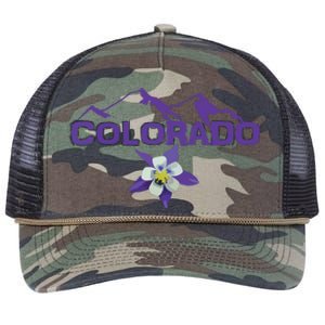 Colorado Mountain Silhouette Columbine State Flower Retro Rope Trucker Hat Cap