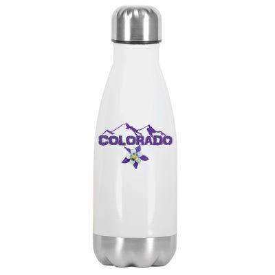 Colorado Mountain Silhouette Columbine State Flower Stainless Steel Insulated Water Bottle