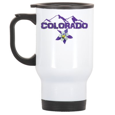 Colorado Mountain Silhouette Columbine State Flower Stainless Steel Travel Mug