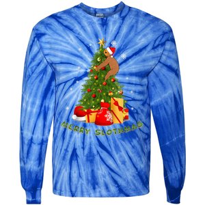 Christmas Merry Slothmas Sloth Lover Pajama Xmas Decoration Gift Tie-Dye Long Sleeve Shirt