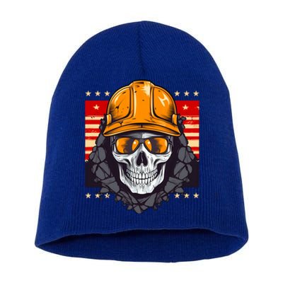 Coal Miner Skull Design 4th Of July Coal Miner Gift Short Acrylic Beanie