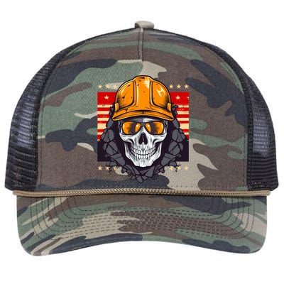 Coal Miner Skull Design 4th Of July Coal Miner Gift Retro Rope Trucker Hat Cap