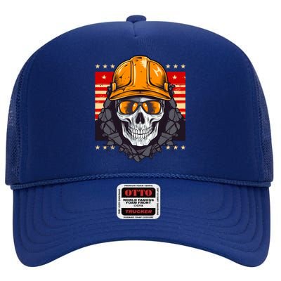 Coal Miner Skull Design 4th Of July Coal Miner Gift High Crown Mesh Back Trucker Hat