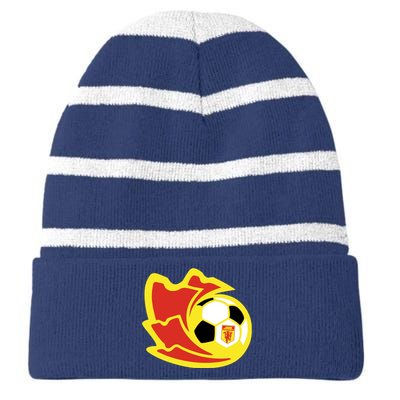 Cool Manchester United Soccer Team Ball Striped Beanie with Solid Band