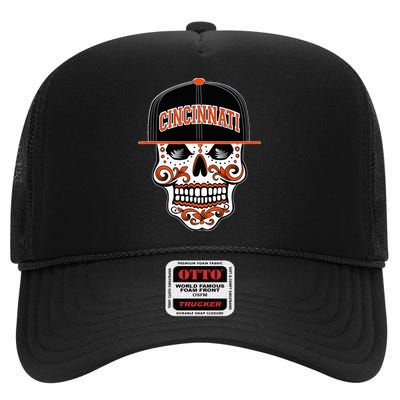 Cincinnati Mexican Sugar Skull Cincinnati City Ohio High Crown Mesh Back Trucker Hat