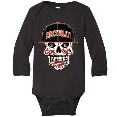 Cincinnati Mexican Sugar Skull Cincinnati City Ohio Baby Long Sleeve Bodysuit