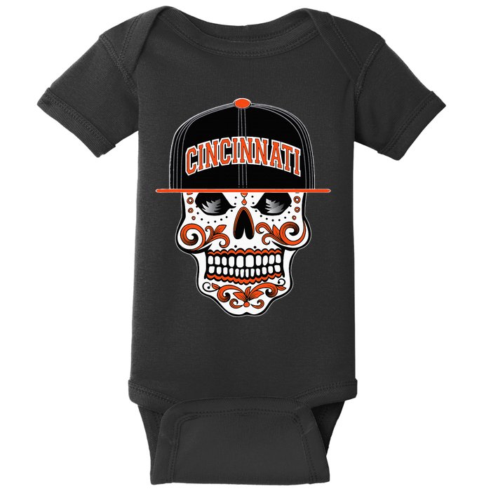 Cincinnati Mexican Sugar Skull Cincinnati City Ohio Baby Bodysuit