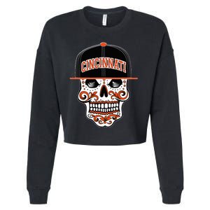 Cincinnati Mexican Sugar Skull Cincinnati City Ohio Cropped Pullover Crew