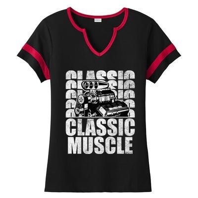 Classic Muscle Supercharged V8 Motor Mechanic Gift Ladies Halftime Notch Neck Tee