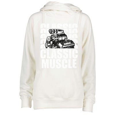 Classic Muscle Supercharged V8 Motor Mechanic Gift Womens Funnel Neck Pullover Hood