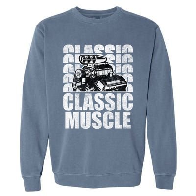 Classic Muscle Supercharged V8 Motor Mechanic Gift Garment-Dyed Sweatshirt