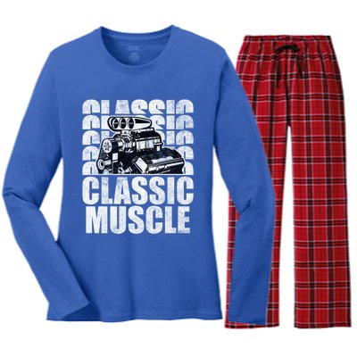 Classic Muscle Supercharged V8 Motor Mechanic Gift Women's Long Sleeve Flannel Pajama Set 