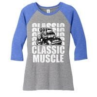 Classic Muscle Supercharged V8 Motor Mechanic Gift Women's Tri-Blend 3/4-Sleeve Raglan Shirt