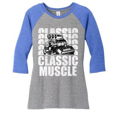 Classic Muscle Supercharged V8 Motor Mechanic Gift Women's Tri-Blend 3/4-Sleeve Raglan Shirt