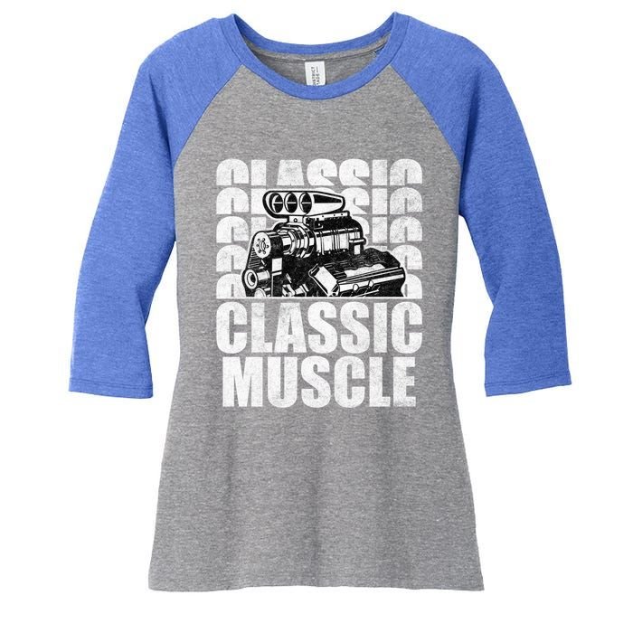 Classic Muscle Supercharged V8 Motor Mechanic Gift Women's Tri-Blend 3/4-Sleeve Raglan Shirt