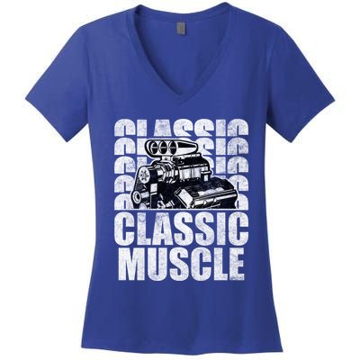 Classic Muscle Supercharged V8 Motor Mechanic Gift Women's V-Neck T-Shirt