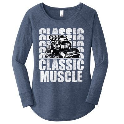 Classic Muscle Supercharged V8 Motor Mechanic Gift Women's Perfect Tri Tunic Long Sleeve Shirt