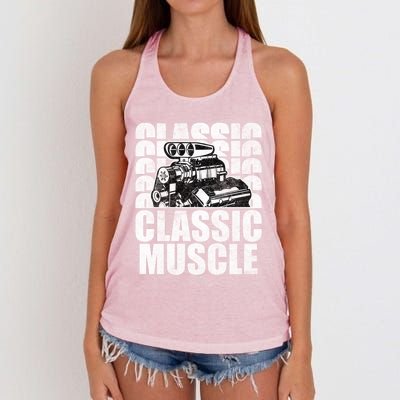 Classic Muscle Supercharged V8 Motor Mechanic Gift Women's Knotted Racerback Tank