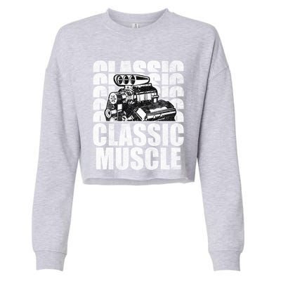 Classic Muscle Supercharged V8 Motor Mechanic Gift Cropped Pullover Crew