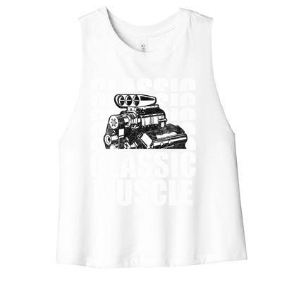 Classic Muscle Supercharged V8 Motor Mechanic Gift Women's Racerback Cropped Tank