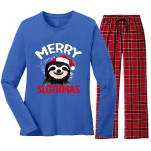 Cute Merry Slothmas Sloth Lover Christmas Pajamas Cool Gift Women's Long Sleeve Flannel Pajama Set 