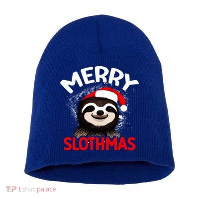 Cute Merry Slothmas Sloth Lover Christmas Pajamas Cool Gift Short Acrylic Beanie