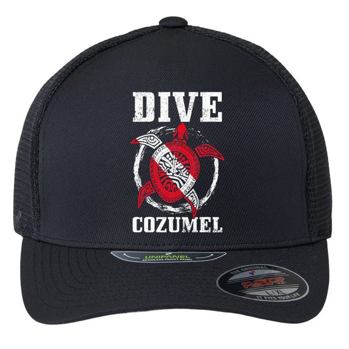 Cozumel Mexico Scuba Diving Flag Sea Turtle Scuba Diver Dive Flexfit Unipanel Trucker Cap