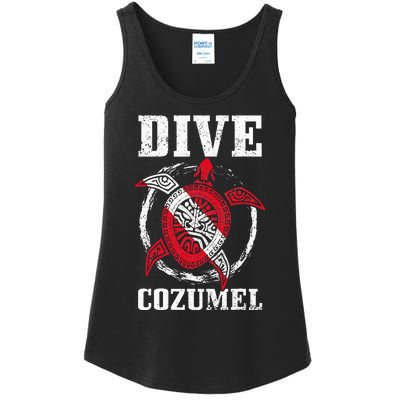 Cozumel Mexico Scuba Diving Flag Sea Turtle Scuba Diver Dive Ladies Essential Tank