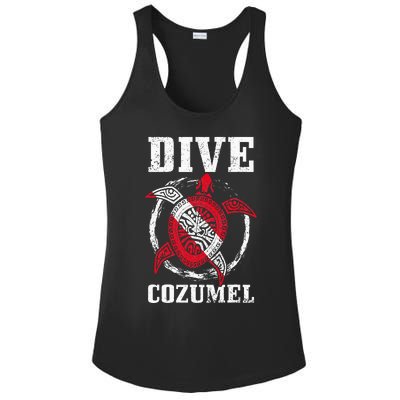 Cozumel Mexico Scuba Diving Flag Sea Turtle Scuba Diver Dive Ladies PosiCharge Competitor Racerback Tank