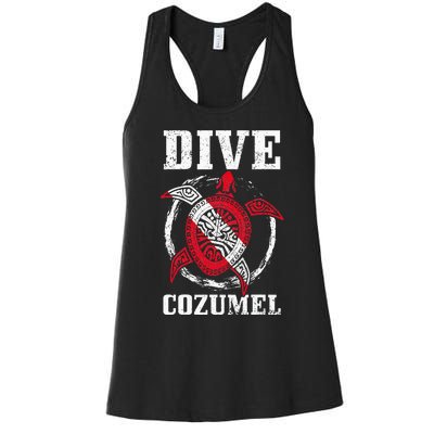 Cozumel Mexico Scuba Diving Flag Sea Turtle Scuba Diver Dive Women's Racerback Tank