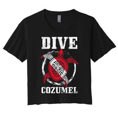 Cozumel Mexico Scuba Diving Flag Sea Turtle Scuba Diver Dive Women's Crop Top Tee