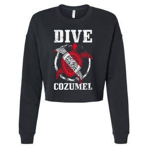 Cozumel Mexico Scuba Diving Flag Sea Turtle Scuba Diver Dive Cropped Pullover Crew