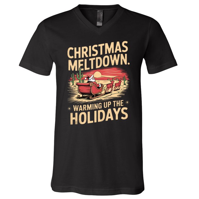 Christmas Meltdown. Santa Climate Change Global Warming V-Neck T-Shirt