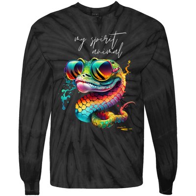 Colorful My Spirit Animal Is The Snake For Snake Lovers Tie-Dye Long Sleeve Shirt