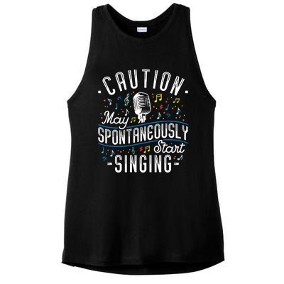 Caution May Spontaneously Start Singing Karaoke Singer Ladies PosiCharge Tri-Blend Wicking Tank