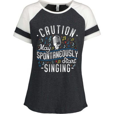 Caution May Spontaneously Start Singing Karaoke Singer Enza Ladies Jersey Colorblock Tee