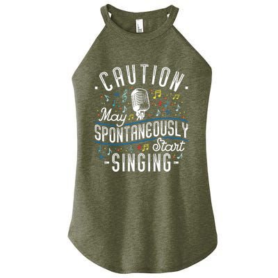 Caution May Spontaneously Start Singing Karaoke Singer Women’s Perfect Tri Rocker Tank