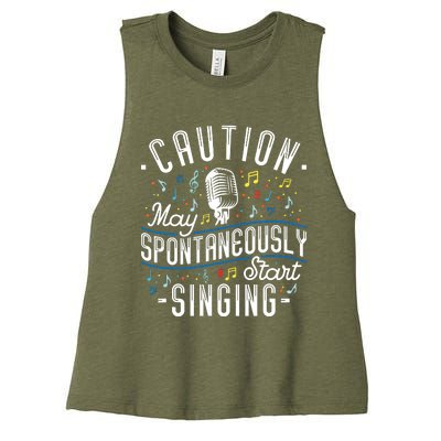 Caution May Spontaneously Start Singing Karaoke Singer Women's Racerback Cropped Tank