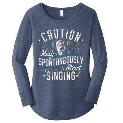 Caution May Spontaneously Start Singing Karaoke Singer Women's Perfect Tri Tunic Long Sleeve Shirt