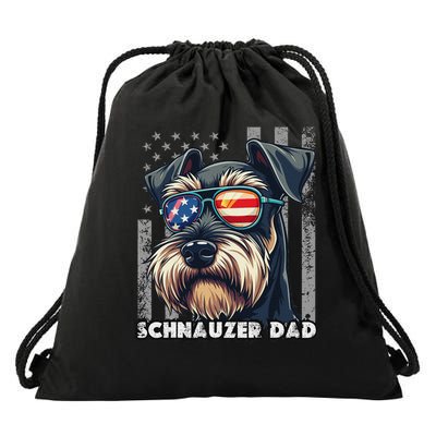 Cute Mini Schnauzer Dad Dog Fathers Day Usa Flag 4th Of July Drawstring Bag