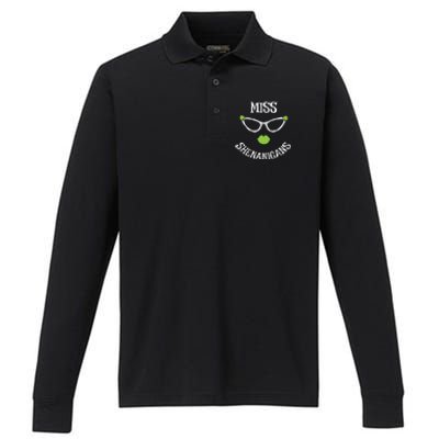 Cute Miss Shenanigans Funny St Patrick's Day Lucky Irish Gift Performance Long Sleeve Polo