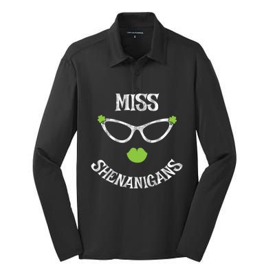 Cute Miss Shenanigans Funny St Patrick's Day Lucky Irish Gift Silk Touch Performance Long Sleeve Polo