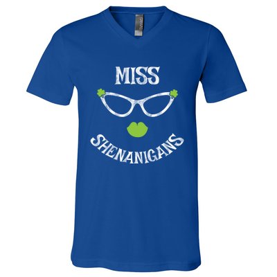 Cute Miss Shenanigans Funny St Patrick's Day Lucky Irish Gift V-Neck T-Shirt