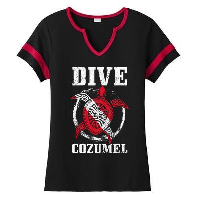 Cozumel Mexico Scuba Diving Flag Sea Turtle Scuba Diver Dive Ladies Halftime Notch Neck Tee