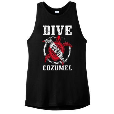 Cozumel Mexico Scuba Diving Flag Sea Turtle Scuba Diver Dive Ladies PosiCharge Tri-Blend Wicking Tank