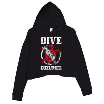 Cozumel Mexico Scuba Diving Flag Sea Turtle Scuba Diver Dive Crop Fleece Hoodie