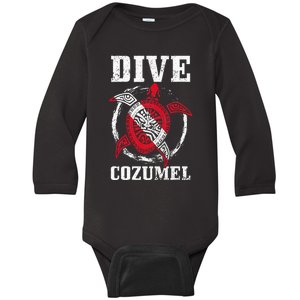 Cozumel Mexico Scuba Diving Flag Sea Turtle Scuba Diver Dive Baby Long Sleeve Bodysuit